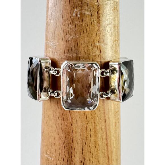 Smokey Quartz Clear Quartz Crystal Bracelet Chunky Handmade 925 Sterling Silver - Picture 5 of 8